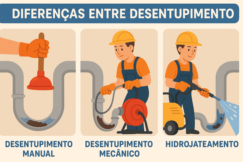 DIFERENÇAS ENTRE DESENTUPIMENTO MANUAL, MECÂNICO E HIDROJATEAMENTO